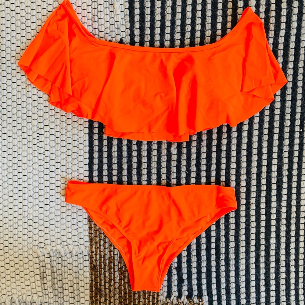 Orange Off-Shoulder Ruffle Bikini - M - Picture 2 of 4